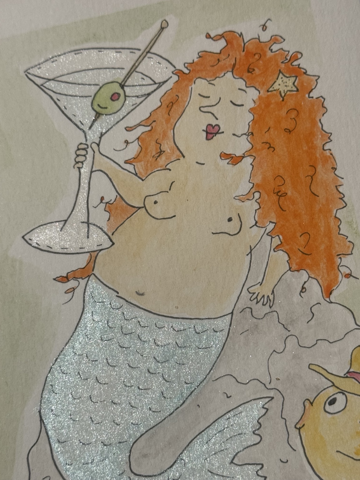 Close-up of Mabel and the sparkling martini glass