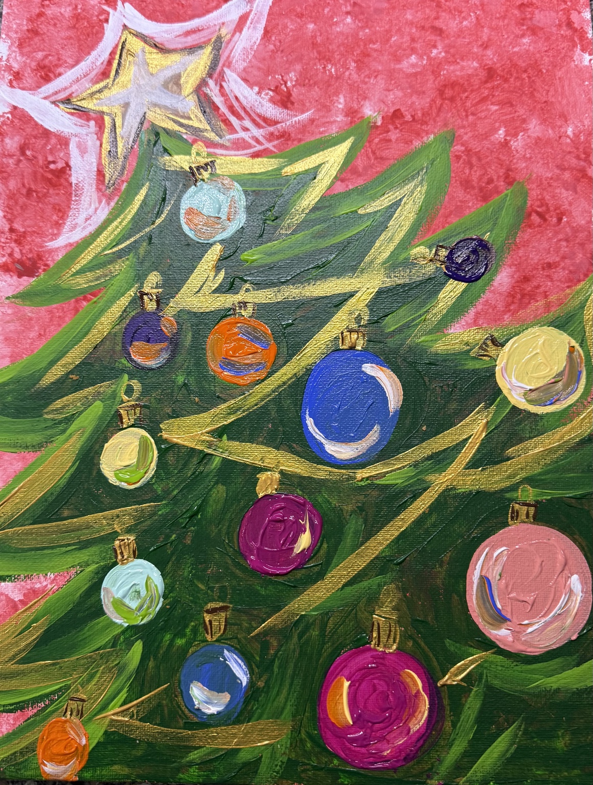 Decorated Christmas tree in pink and red