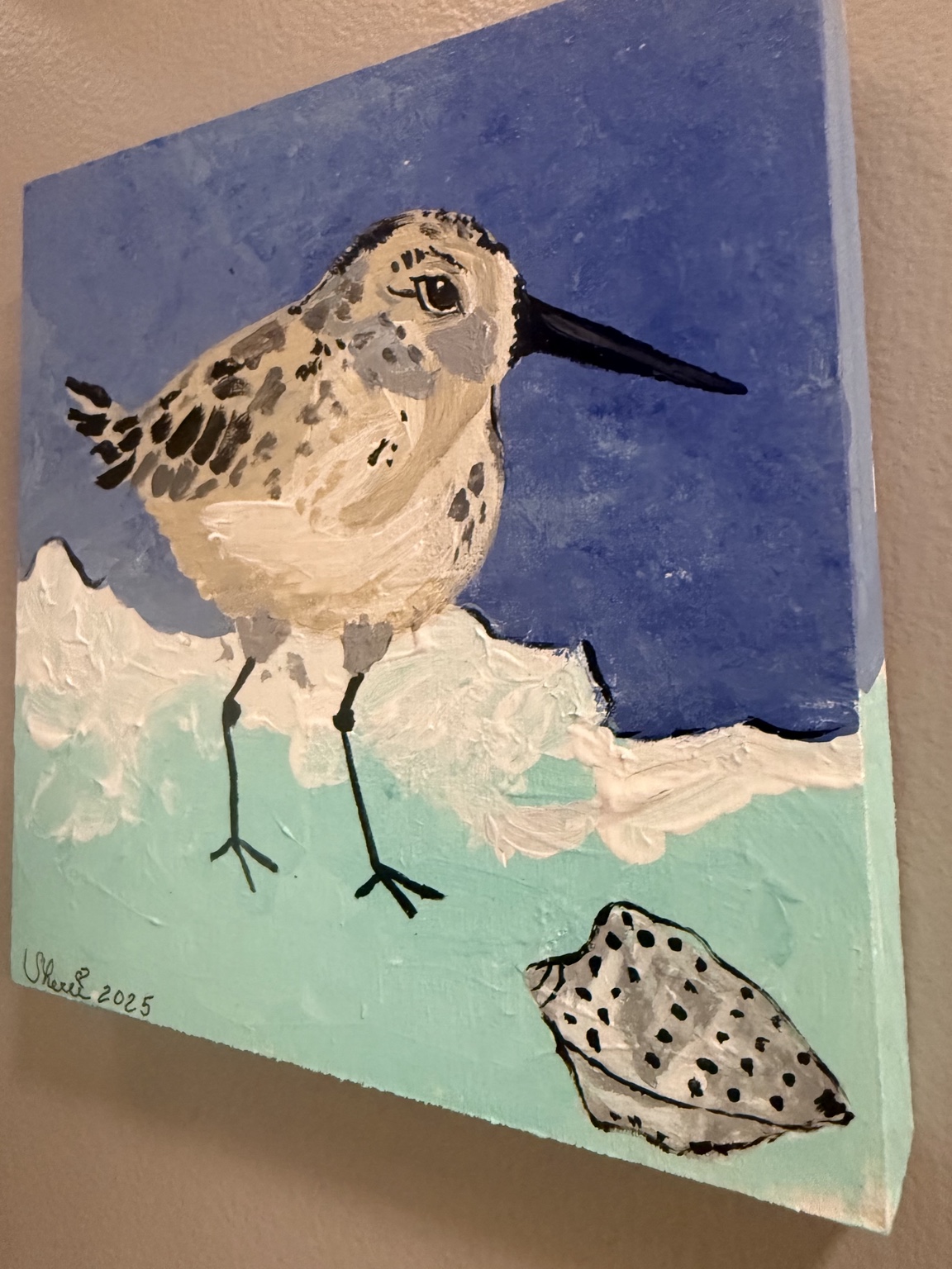Angled view showing Shorebird's painted edge and texture