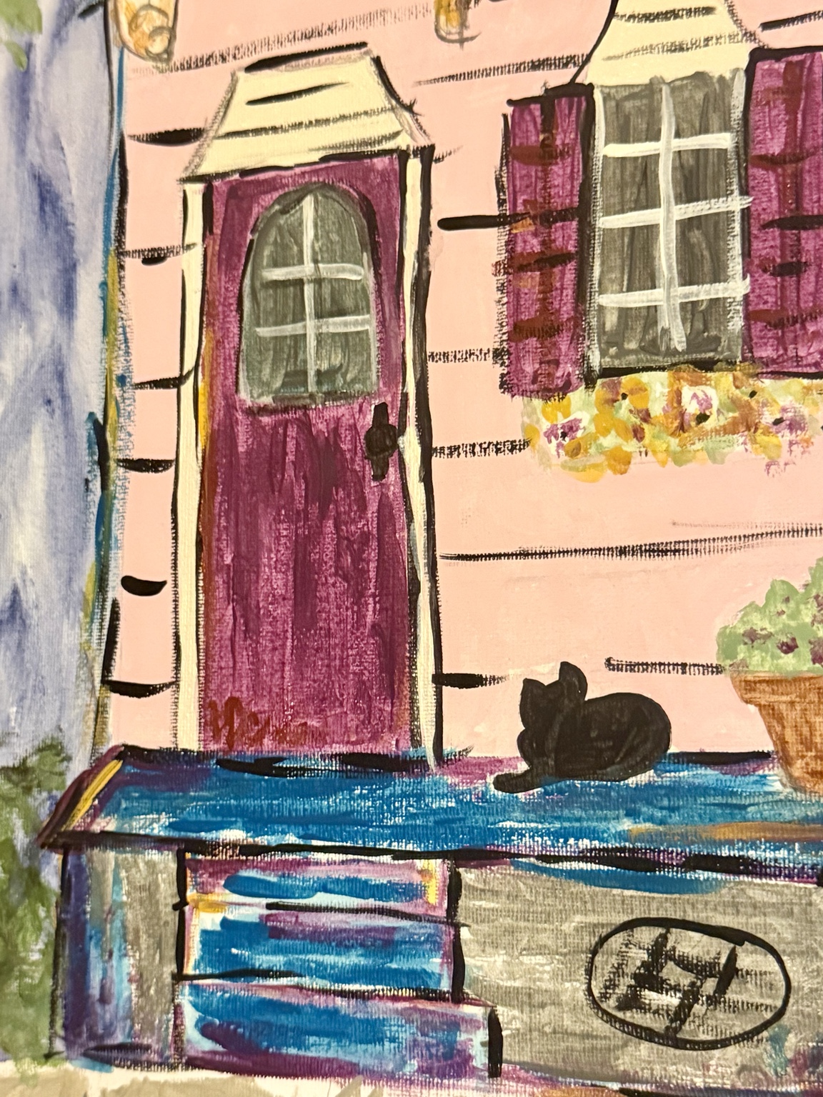 Close-up of the streetlight and flower box