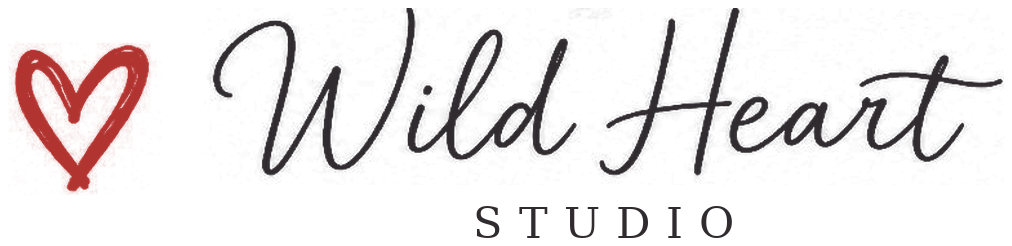 Wild Heart Studio, handwritten with a red heart